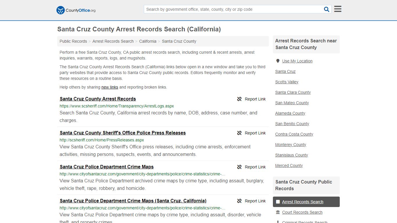 Santa Cruz County Arrest Records Search (California)